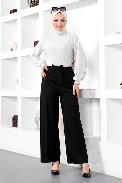 Tesettür Dünyası Elastické nohavice so širokými nohavicami Tsd230109 Čierne