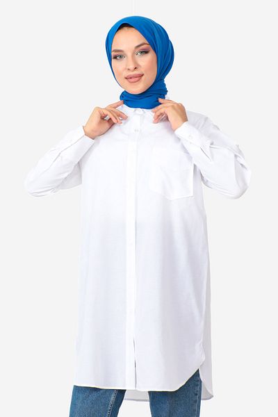 Tesettür Dünyası Tunic with Pockets TSD230903 White