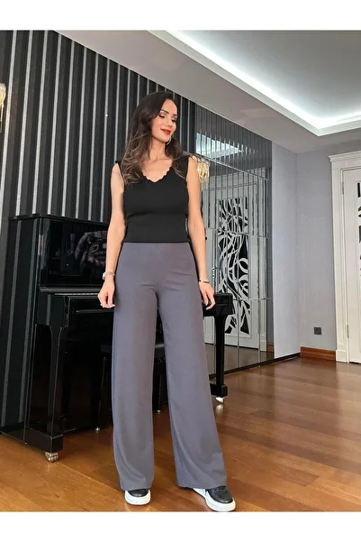 Atelier Derin Anthracite Elastic Waist Crepe Trousers