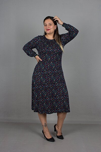 Truva XXL Φόρεμα με λουλουδάτο σχέδιο με λεπτομέρεια με σχισμή σε μεγάλο μέγεθος