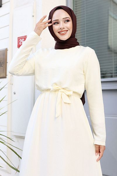 Tesettür Dünyası Beiges Ayrobin-Kleid - TSD240713
