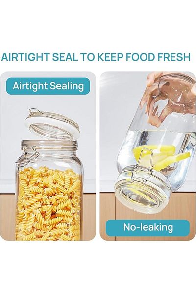 AKDC Glass Food Storage Jars with Airtight Clamp Lids, 3 Pack, 2000ML Capacity