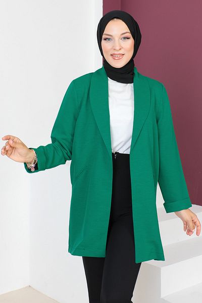 Tesettür Dünyası Jachetă cu guler dublu Tsd230640 Verde smarald