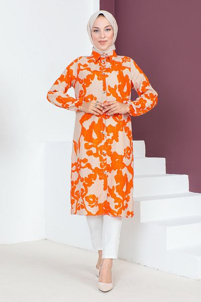Tesettür Dünyası Geknöpfte Tunika TSD230707 Orange