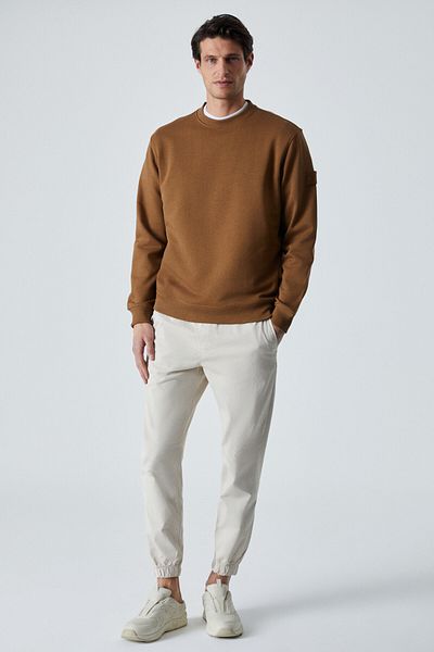 GRIMELANGE Ollie Men's Crew Neck Regular Long Sleeve Dark Brown Sweatshirt with Embroidery Detail