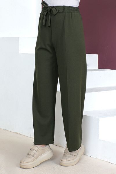 Tesettür Dünyası Pantaloni lați cu talie elastică Tsd230109 kaki