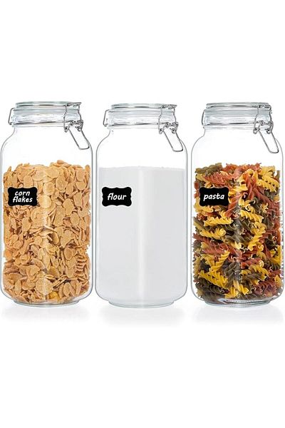 AKDC Glass Food Storage Jars with Airtight Clamp Lids, 3 Pack, 2000ML Capacity