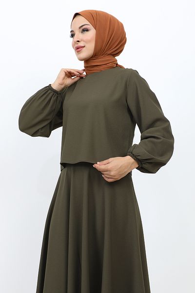 Tesettür Dünyası Sukně s elastickými rukávy TSD231105 Khaki