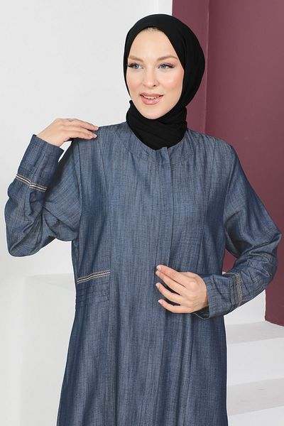 Tesettür Dünyası Plus Size Denim Look Abaya TSD230541 Modrá
