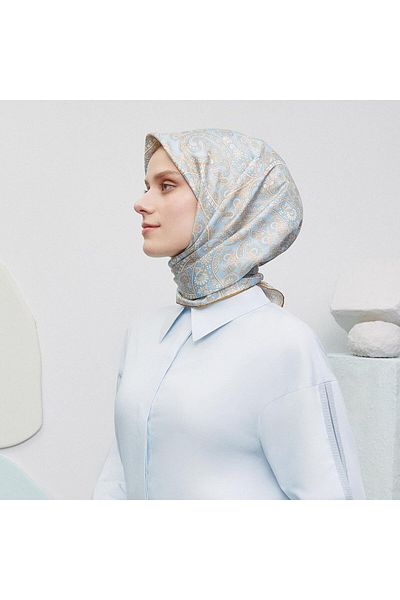 Armine Μεταξωτό φουλάρι 2025 Καλοκαίρι - 9304-09 Μπλε Τυλίγμα