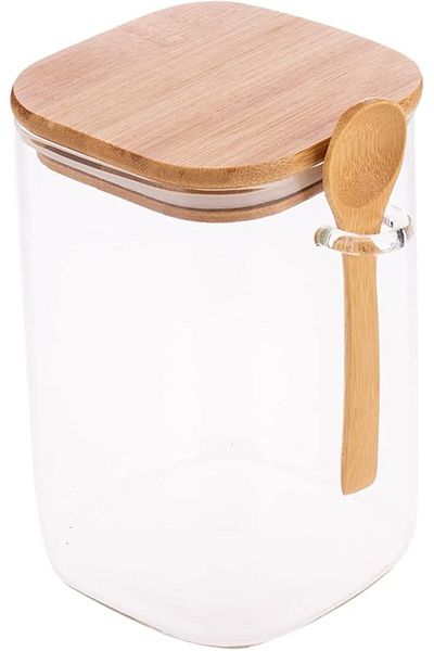 AKDC Glass Jar W/Lid 10Cm X 10Cm X 16Cm Wood, Glass