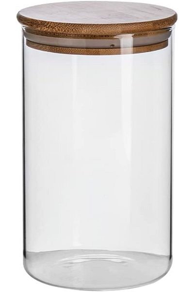 AKDC Vague Borosilicate Glass Jar With Bamboo Lid, 1 Litre Capacity