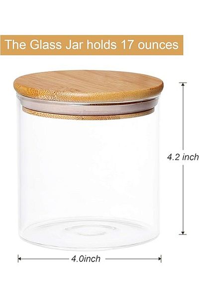 AKDC 4-Pack Glass Jars (18.6 OZ) with Airtight Bamboo Lids – Clear Kitchen Canisters 4 Food Storage