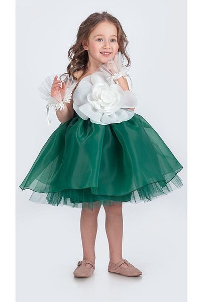 Mnk Baby&Kids Rochie de seara pentru fetita cu rochie verde Karolin cu flori la glezna M00724