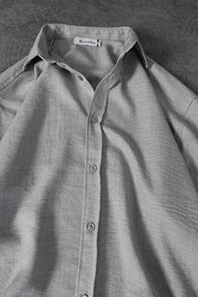 Slatra Софія Тонкий Льняний Сірий Oversize Чоловіча Сорочка