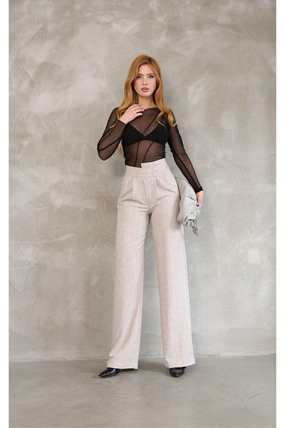 Mitay Double Button Pleated Women's Palazzo Linen Trousers