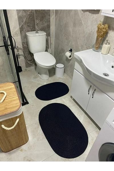 Halımax Milda Jute Bath Mat - Set of 2, Double-Sided, Non-Slip and Washable, 40X60Cm & 50X80Cm