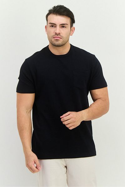 French Connection Men Crew Neck Short Sleeve Textured T-shirt, Dark Navy
