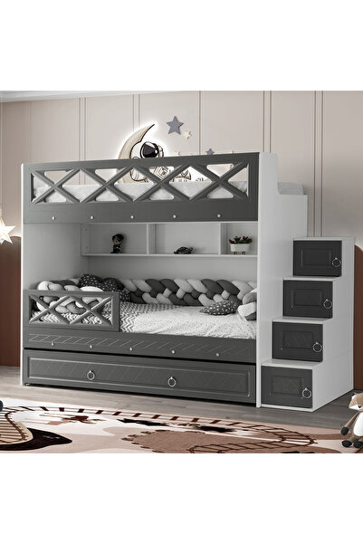 CSM MODULER MOBİLYA Mars Yavrulu Ranza, Antrasit&beyaz, Çelik Destekli, Membr...