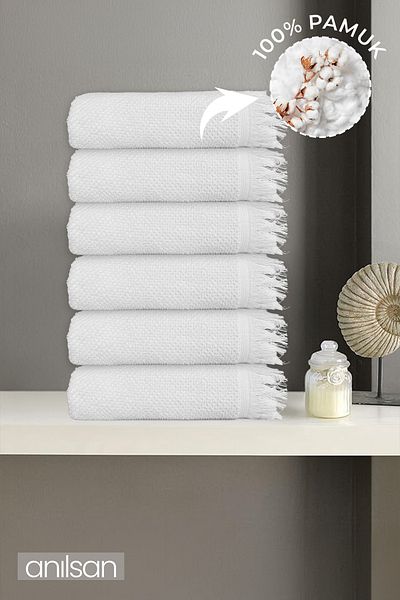 Anılsan Σετ 6 πετσετών χεριών White Jelena - 50x90 cm, 225 gr, 100% βαμβάκι, πετσέτες σπα και ξενοδοχείου, κατάλληλες για καθημερινή χρήση