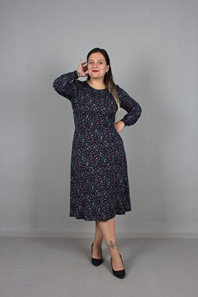 Truva XXL Φόρεμα με λουλουδάτο σχέδιο με λεπτομέρεια με σχισμή σε μεγάλο μέγεθος