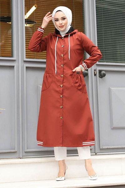 Tesettür Dünyası Ribbed Trench Coat TSD240307