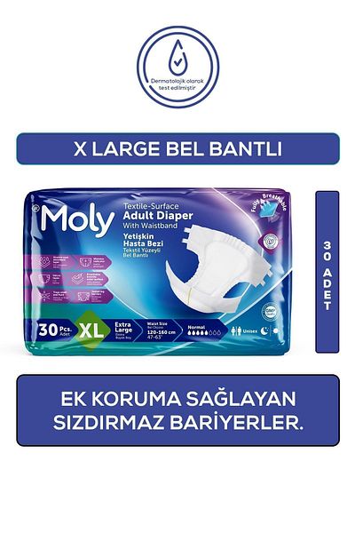 Moly Xlarge 30 Pack Patient Diapers - with Waistband