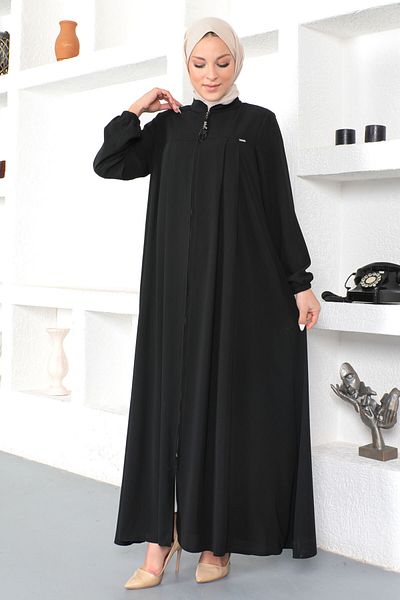 Tesettür Dünyası Hidżab Abaya z elastycznymi rękawami Tsd230334 Czarny