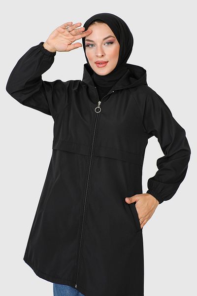 Tesettür Dünyası Zippered Trench Coat TSD231002 Black