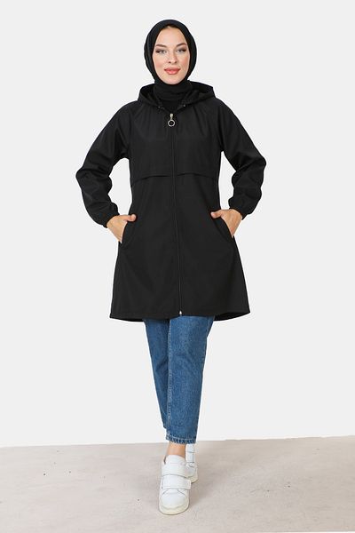 Tesettür Dünyası Zippered Trench Coat TSD231002 Black