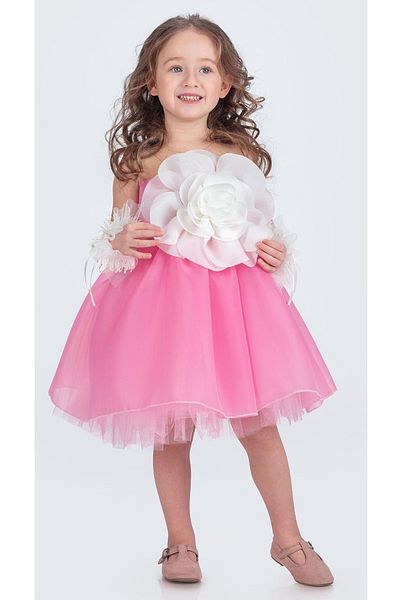 Mnk Baby&Kids Βραδινό φόρεμα για κορίτσια με λουλούδια - με μανίκια και αξεσουάρ M00724 ΡΟΖ