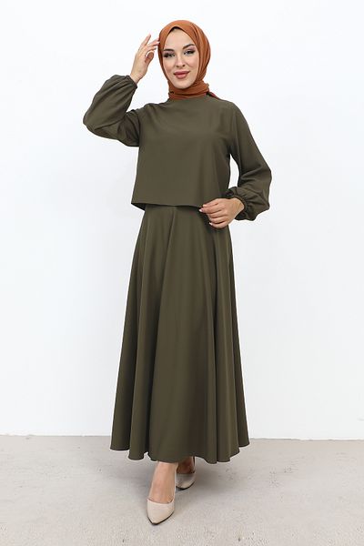 Tesettür Dünyası Sukně s elastickými rukávy TSD231105 Khaki
