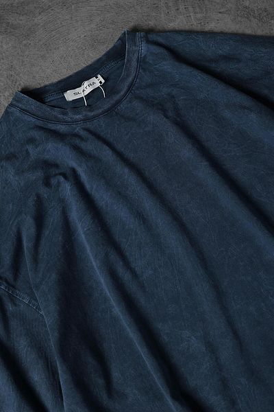 Slatra Ανδρικό μπλουζάκι από ύφασμα Oversize Special Washed Navy Blue
