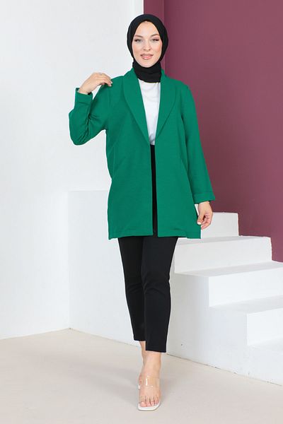 Tesettür Dünyası Jachetă cu guler dublu Tsd230640 Verde smarald