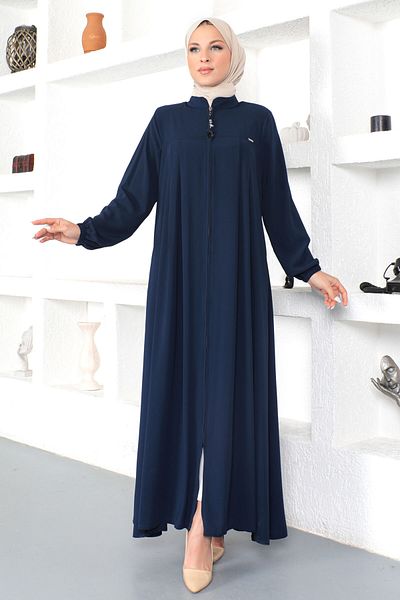 Tesettür Dünyası Hidžáb Abaya s elastickými rukávy Tsd230334 Navy Blue