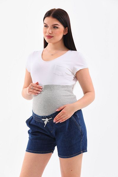 MEGHAN L.A Pantaloni scurți din denim din țesătură organică cu bandă elastică pentru burtă, albastru bleumarin