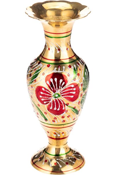 AKDC مزهرية نحاسية 9 سم × 9 سم × 23 سم، ذهبي، أخضر، أحمر وأبيض