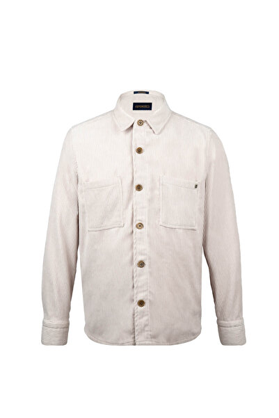 Hatemoğlu Bej Regular Fit Shacket Uzun Kol Fitilli Kadife Gömlek
