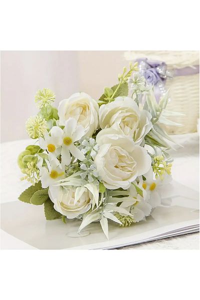 Choice 1pc-milk White 1 Bouquet Artificial Peony Flower Bouquet, Outdoor Fake Spring Summer Flowers, Real T