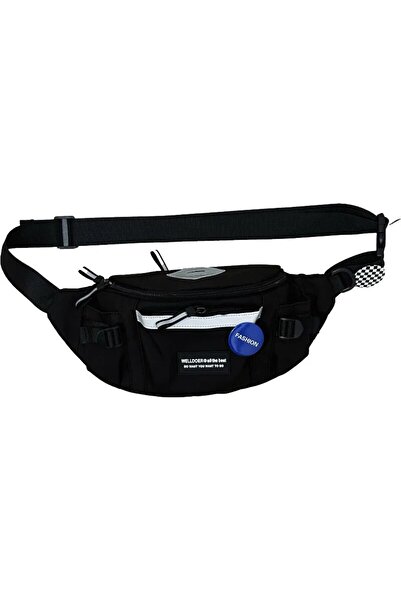 Choice حقيبة صدر عاكسة سوداء عشوائية بنمط شارة ياباني هاراجوكو للنساء والرجال حقيبة خصر مجمعة