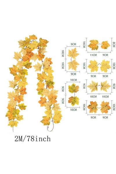 Choice 04 2M Artificial Fall Maple Leaf Garland Fake Plants Autumn Decor Leaves Vine for Thanksgiving Hallo