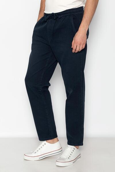 Cekmon Erkek Lacivert Beli Lastikli Ve Bağcıklı Gabardin Baggy Pantolon Rn2785