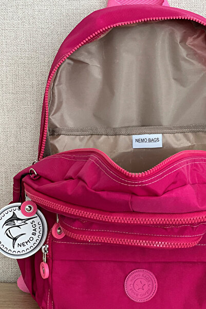 MORCA Fcstore Crinkle Fabric Water Resistant Medium Size Pink Clinker Backpack/Laptop School Bag