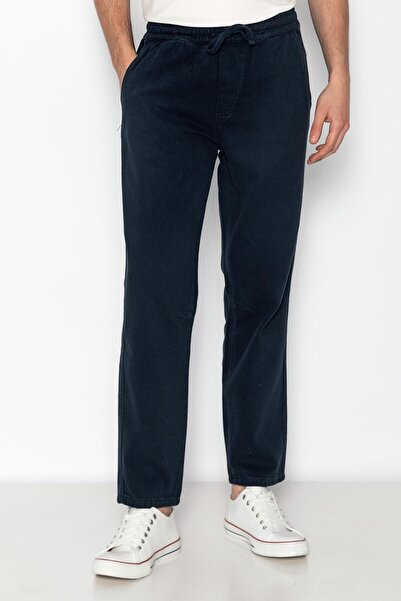Cekmon Erkek Lacivert Beli Lastikli Ve Bağcıklı Gabardin Baggy Pantolon Rn2785