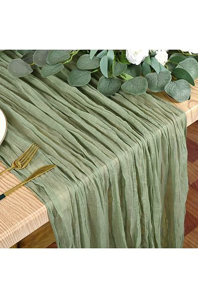 Choice 90x300cm Green 1pc Boho Style Cheesecloth Table Runner - Long Gauze Sheer Romantictable Runner For W