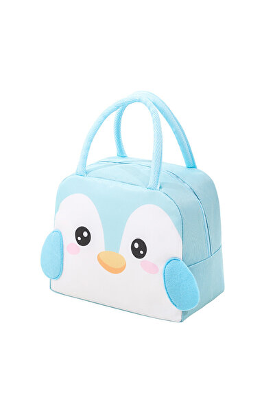 Choice Light Blue Penguin 3D Three-Dimensional Bento Bag Cute Cartoon Bento Bag Lunch Bag Handbag Storage I