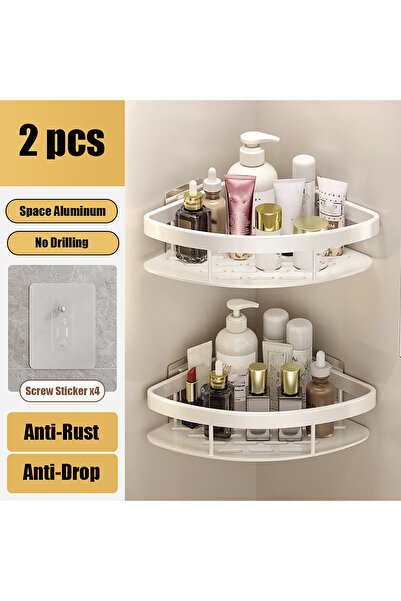 Choice قطعتان من رف زاوية الدش باللون الأبيض، منظم الدش في الزاوية بدون حفر، ...