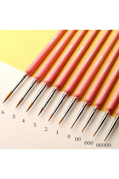 Choice Pink(10 PCS SET) Weasel Hair Hook Line Pen Drawing Oil Gouache Watercolor Acrylic Paint Brush Set Ul