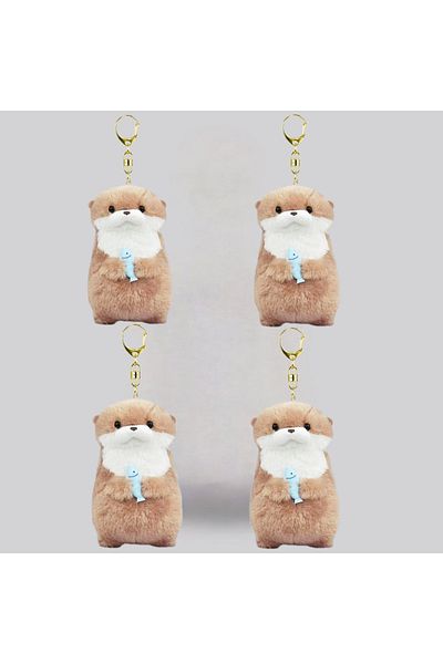 Choice 4pcs Cute Otters Holding Fish Plush Doll Keyrings Lightweight Hanging Pendant Props For School Bag K