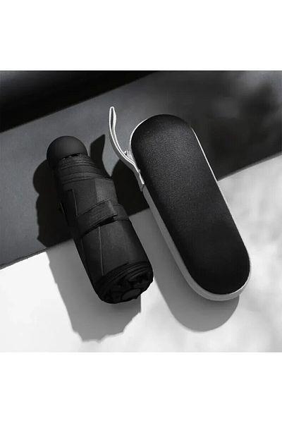 Choice Black Capsule Umbrella Portable Mini Sunshade Sunscreen Rain Umbrella Black Rubber Alloy Handle Fold